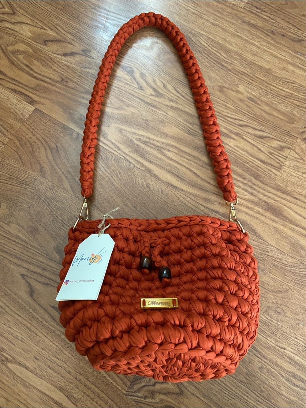 Handcrafted Crochet Shoulder Bag - Rust Orange *NEW*